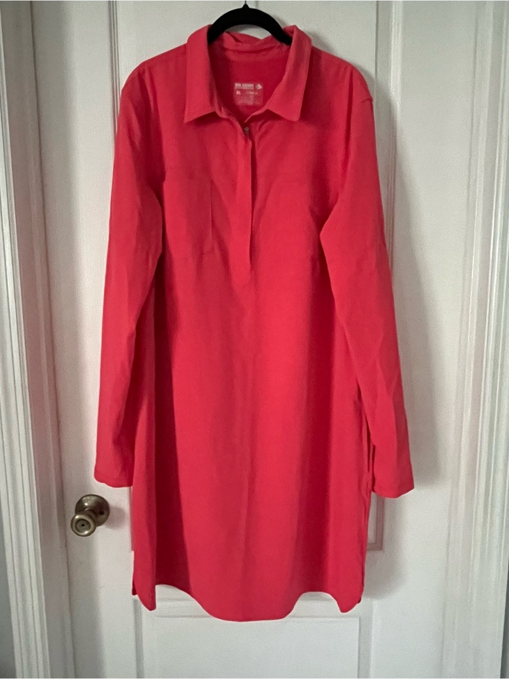 Reel Legends Coral Pink Long-Sleeve Collared Shift Dress
